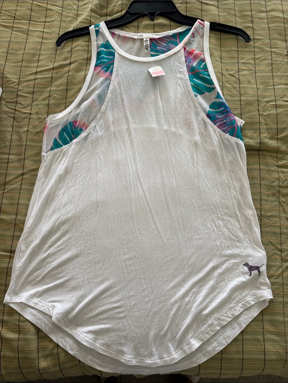 White Tank with Teal & Pink Tropical Back - Victoria's Secret PINK